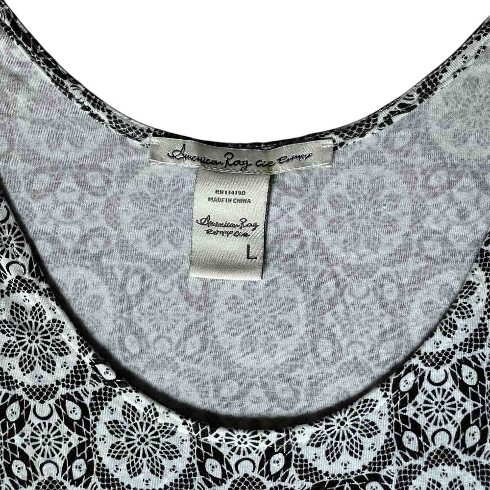 Women's American Rag Cie Mini Skater Tank Dress Black White Floral Print Size L - Picture 3 of 6